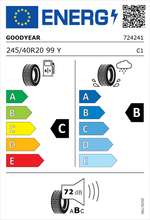 Tyre Label for Goodyear Eagle F1 Asymmetric 2 245/40R20 99Y
