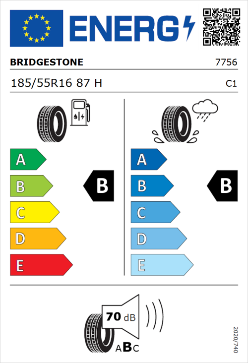Tyre Label for Bridgestone Ecopia EP150 185/55R16 87H